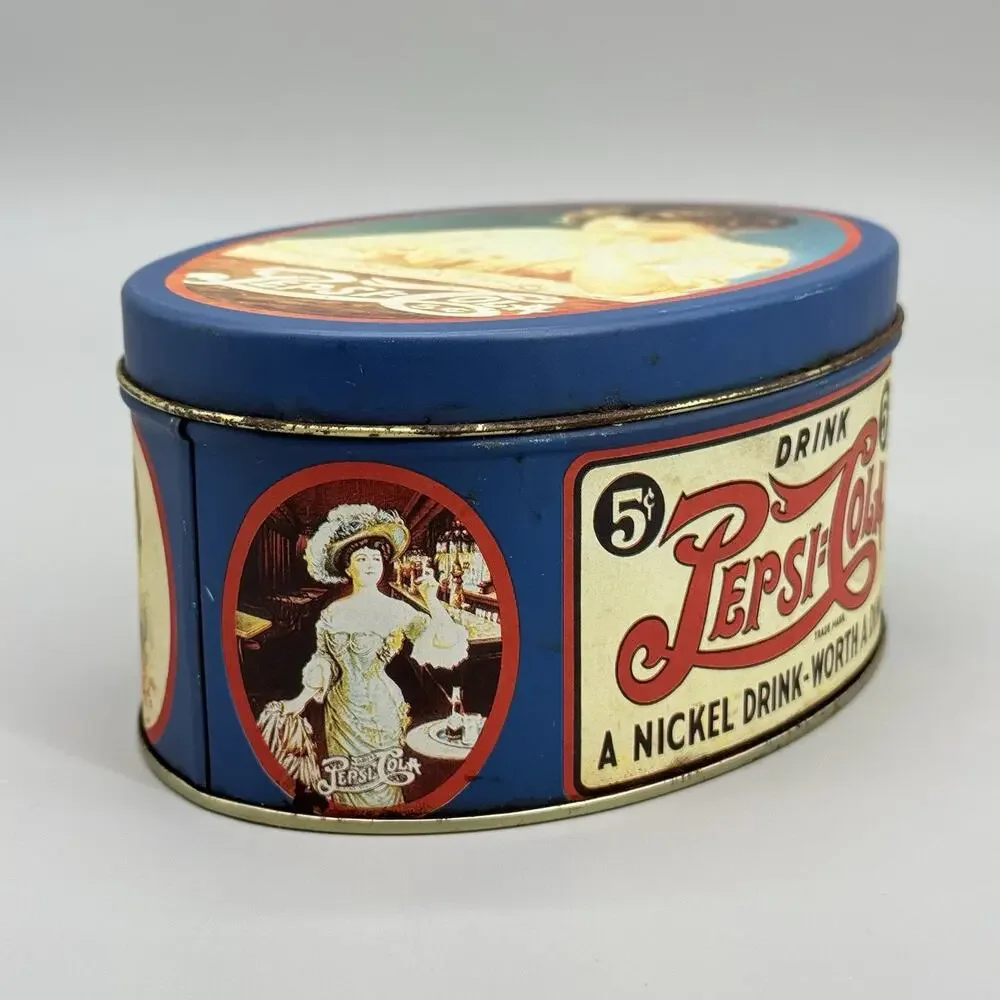 Vintage 1988 Pepsi Cola Oval Metal Tin Collectors 5Cents I Love Its Flavor